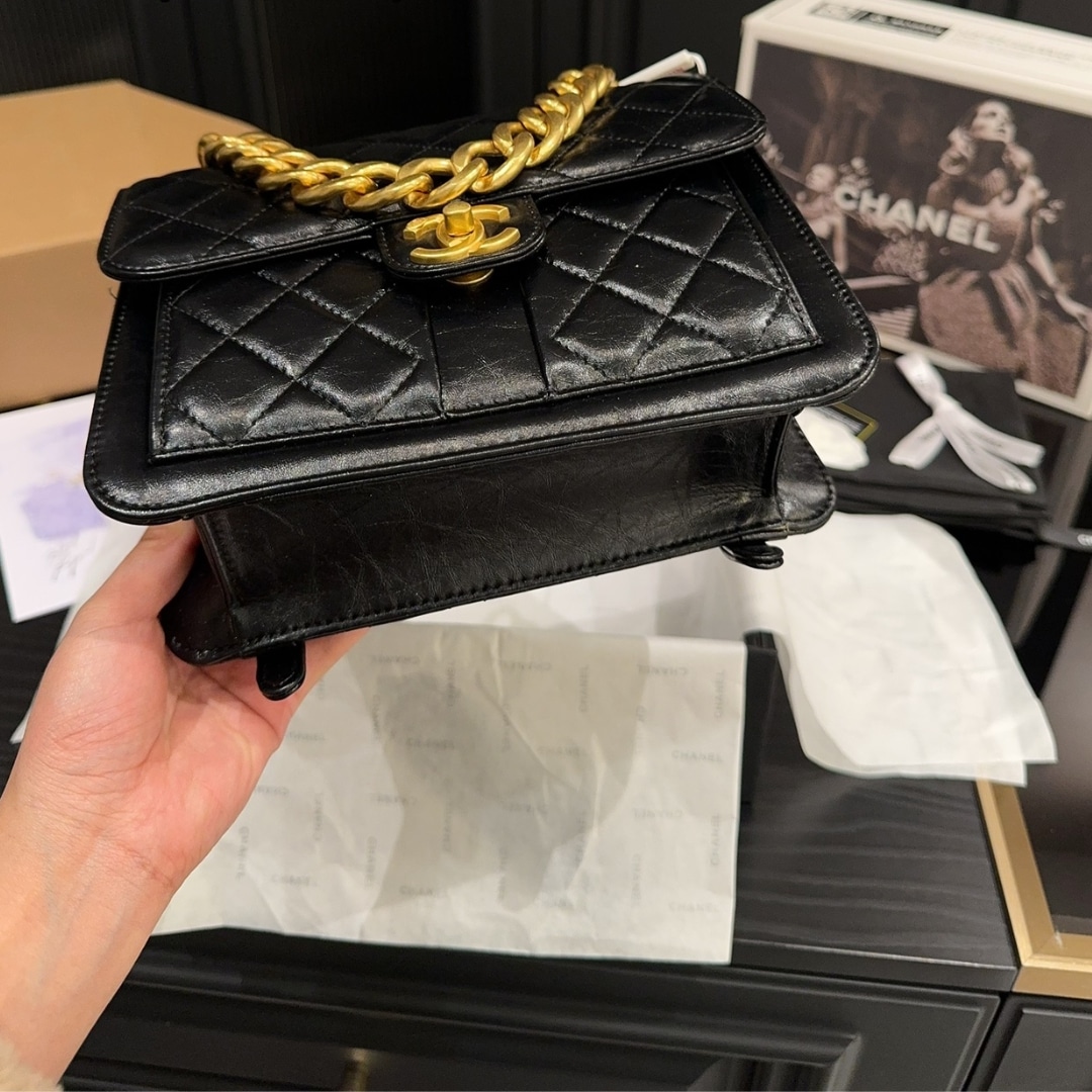 Chanel 23S Retro Backpack With Gold Hardware Black 22Cm/8.7in