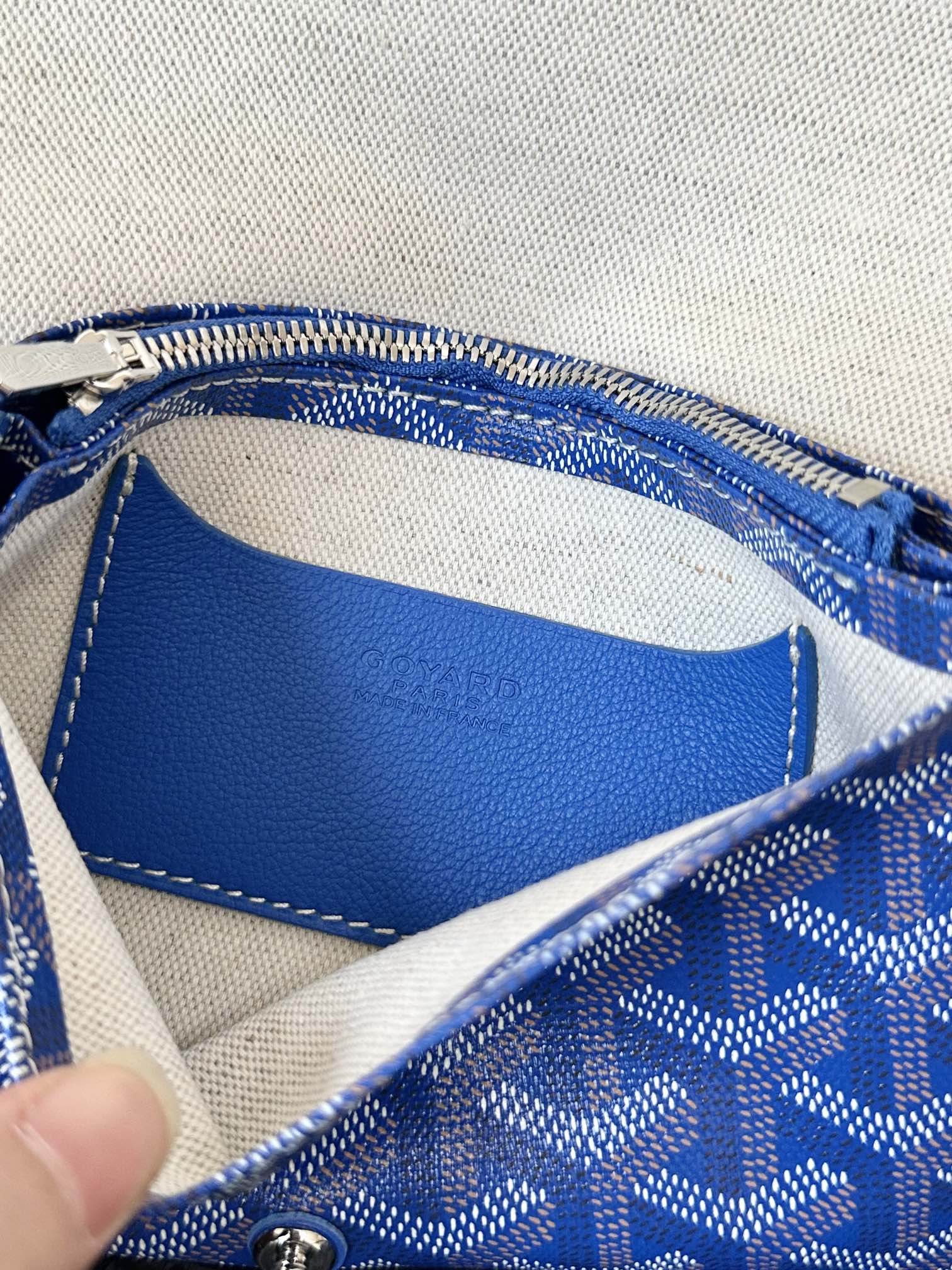 Goyard Plumet Pocket Wallet 20 Cm Sapphire Blue Goyardine Canvas And Lambskin Trim