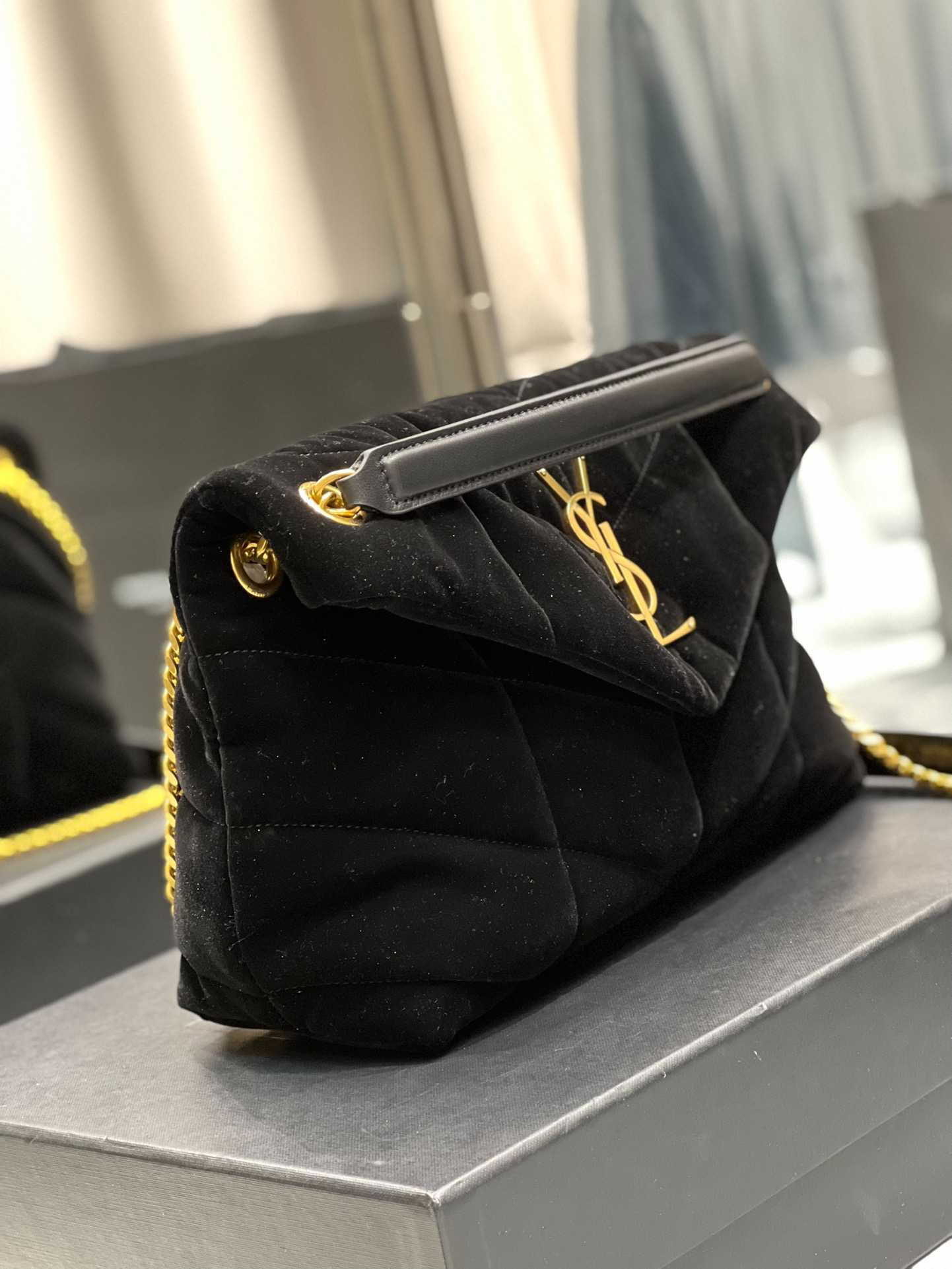 Saint Laurent Lou Puffer Toy Bag In Quilted Black