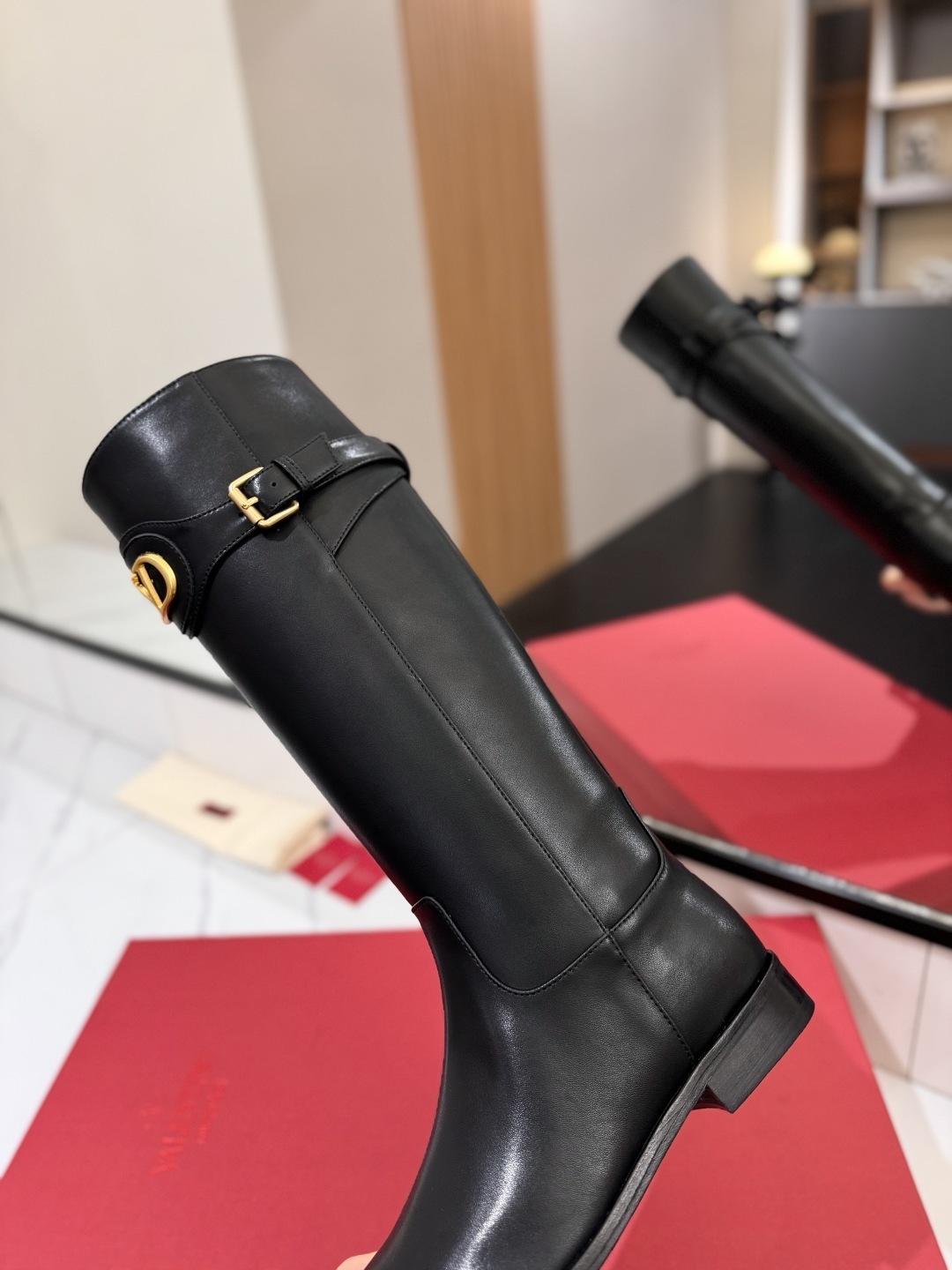 Valentino Garavani VLogo Signature Calfskin Knee Boots Black – Heel 30mm