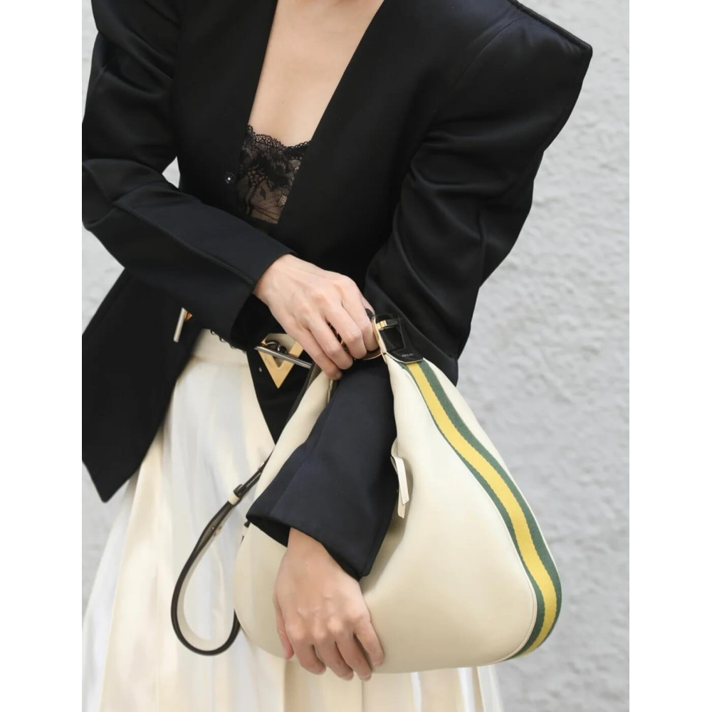 Gucci White Leather Attache Medium Shoulder Bag