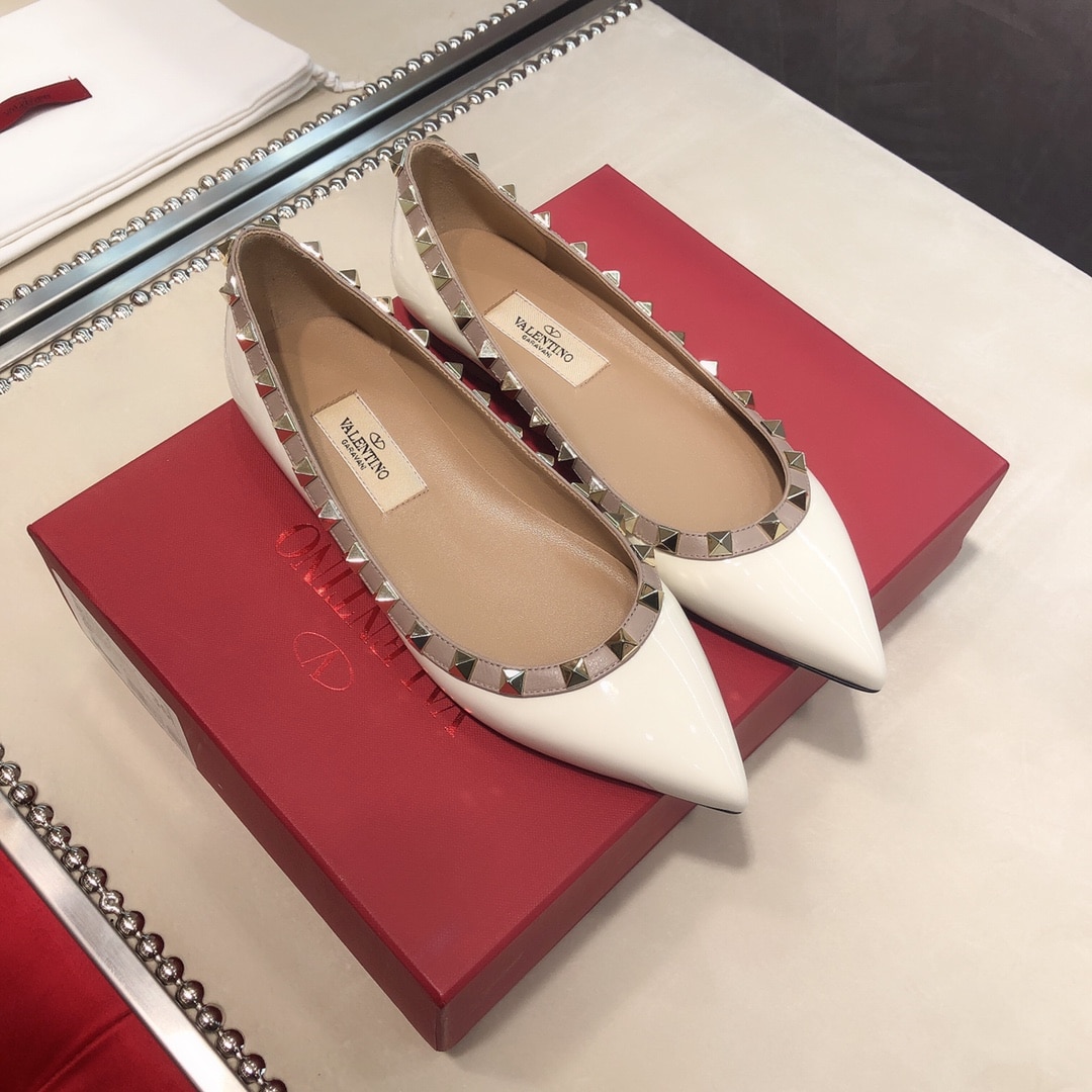 Valentino Patent Rockstud Ballet Flat White