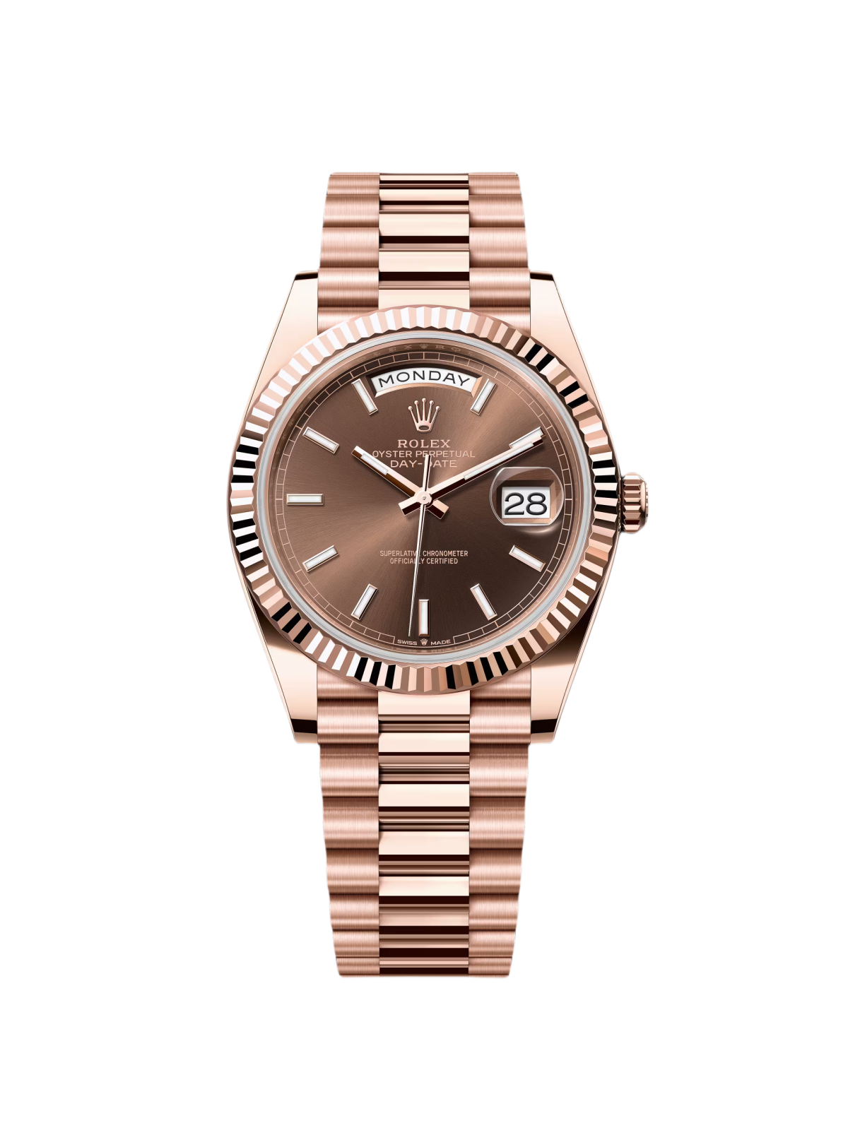 【Super Clone】RLX  Day-Date President 40mm Everose Gold Chocolate Index Dial - 228235