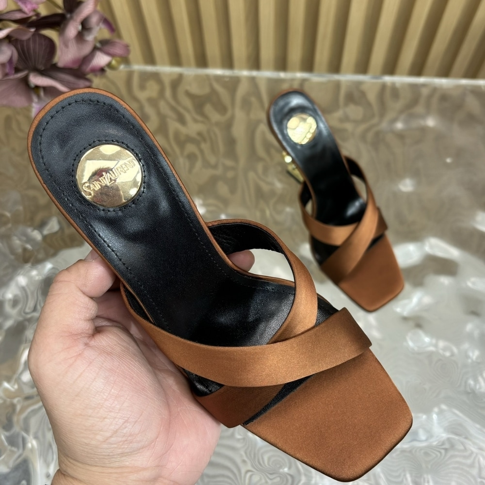 Saint Laurent Opyum Mules In Satin Crepe Manioc Brown 8189319Qab12215