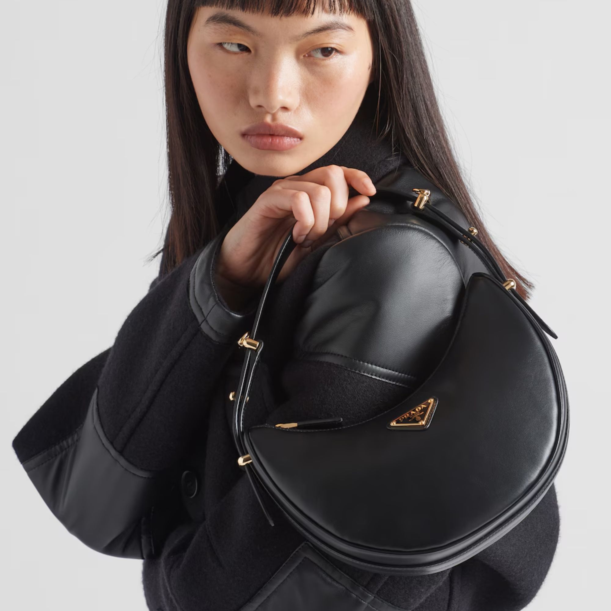 Prada Arqué Leather Shoulder Bag Black 22.5cm