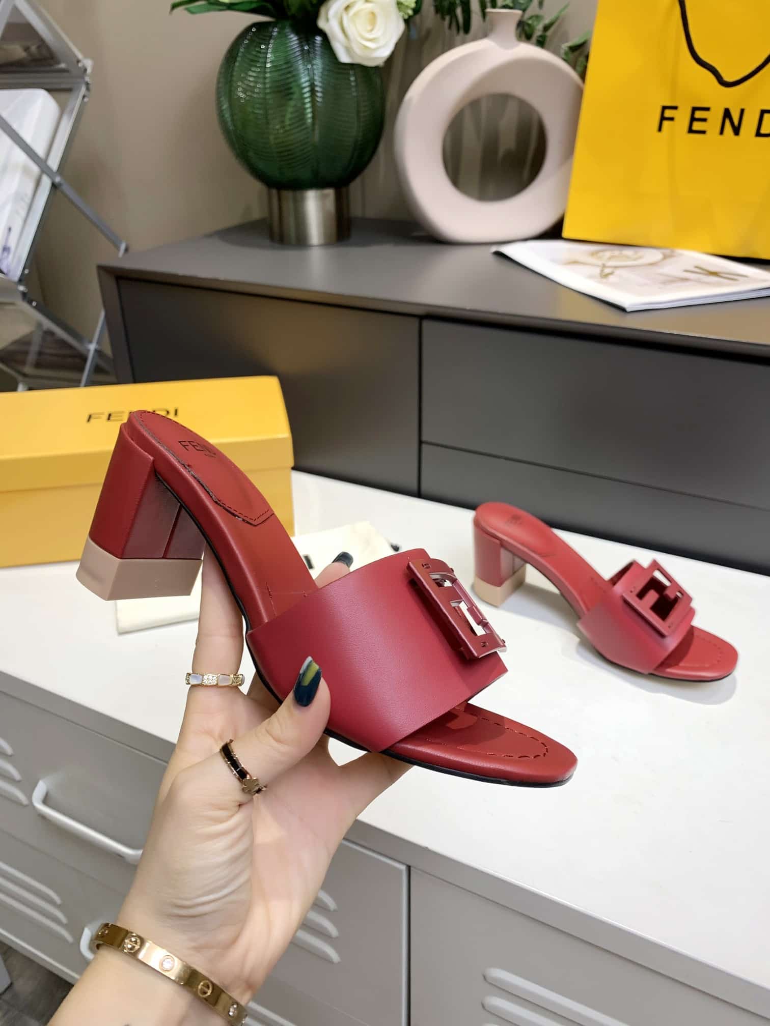 Fendi Signature Leather High Heel Red