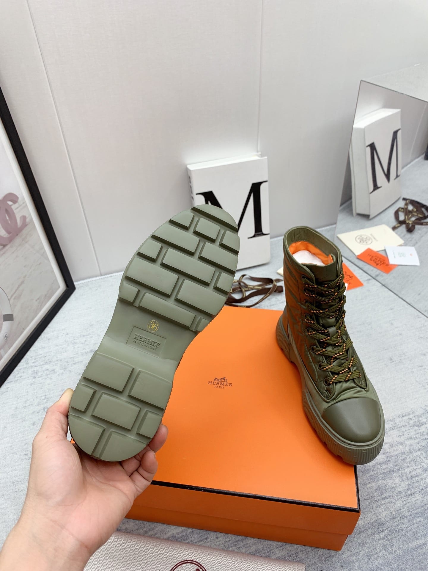 Hermes Fresh Ankle Boots Green