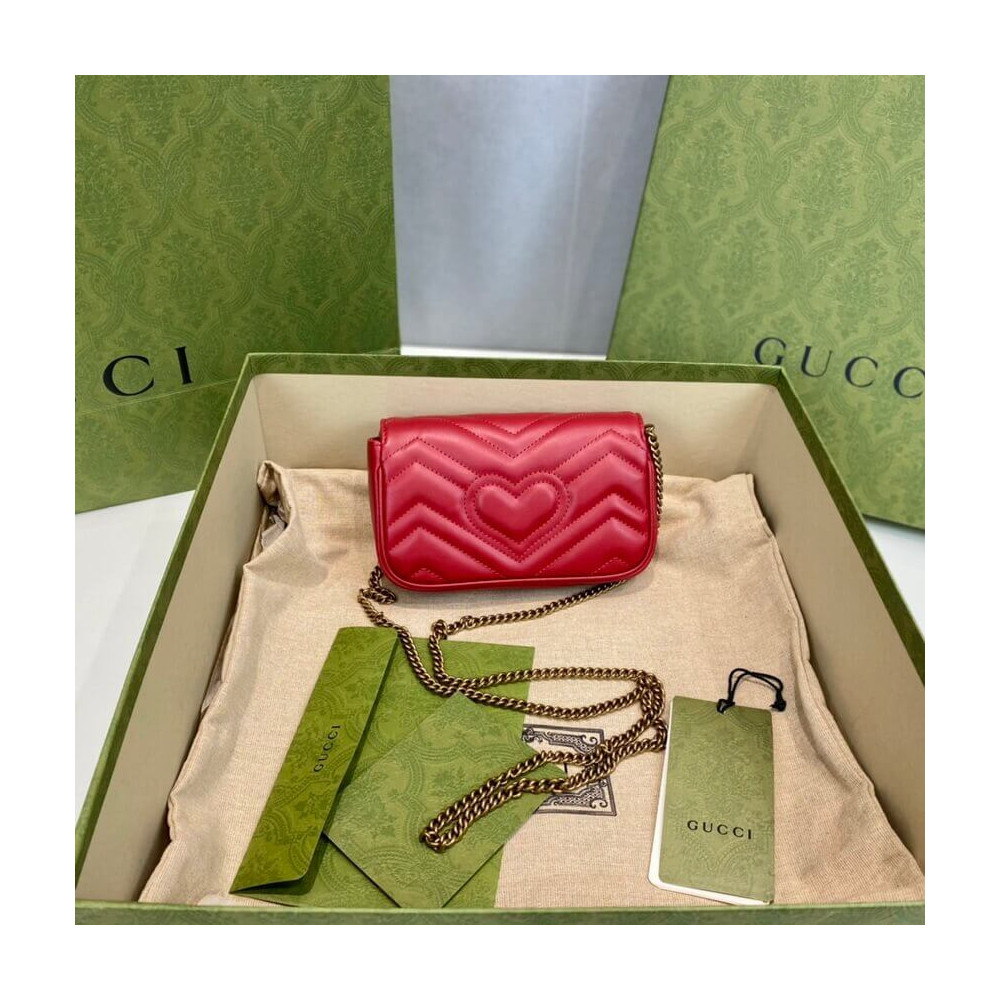 Gucci GG Marmont Matelasse Chevron Leather Super Mini Bag Red