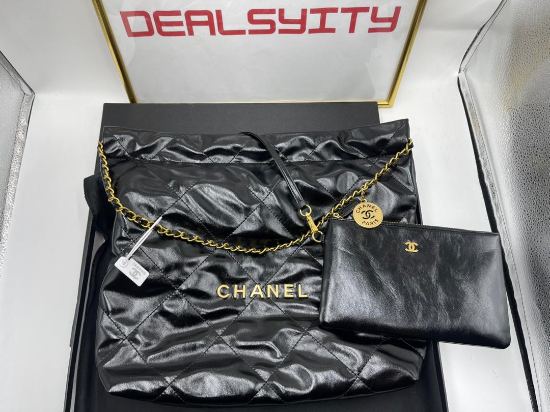 Chanel 22 Bag Handbag Black Shiny Calfskin 45cm