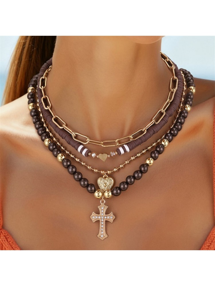 Beading Cross Embellished Stacking Necklaces