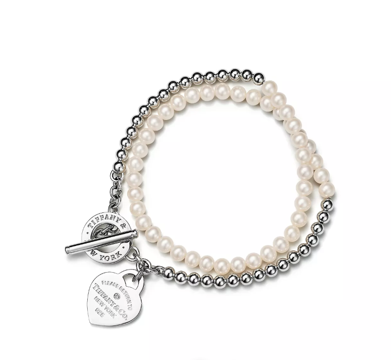 Tiffany Wrap Bead Bracelet in Silver with Pearls and a Diamond