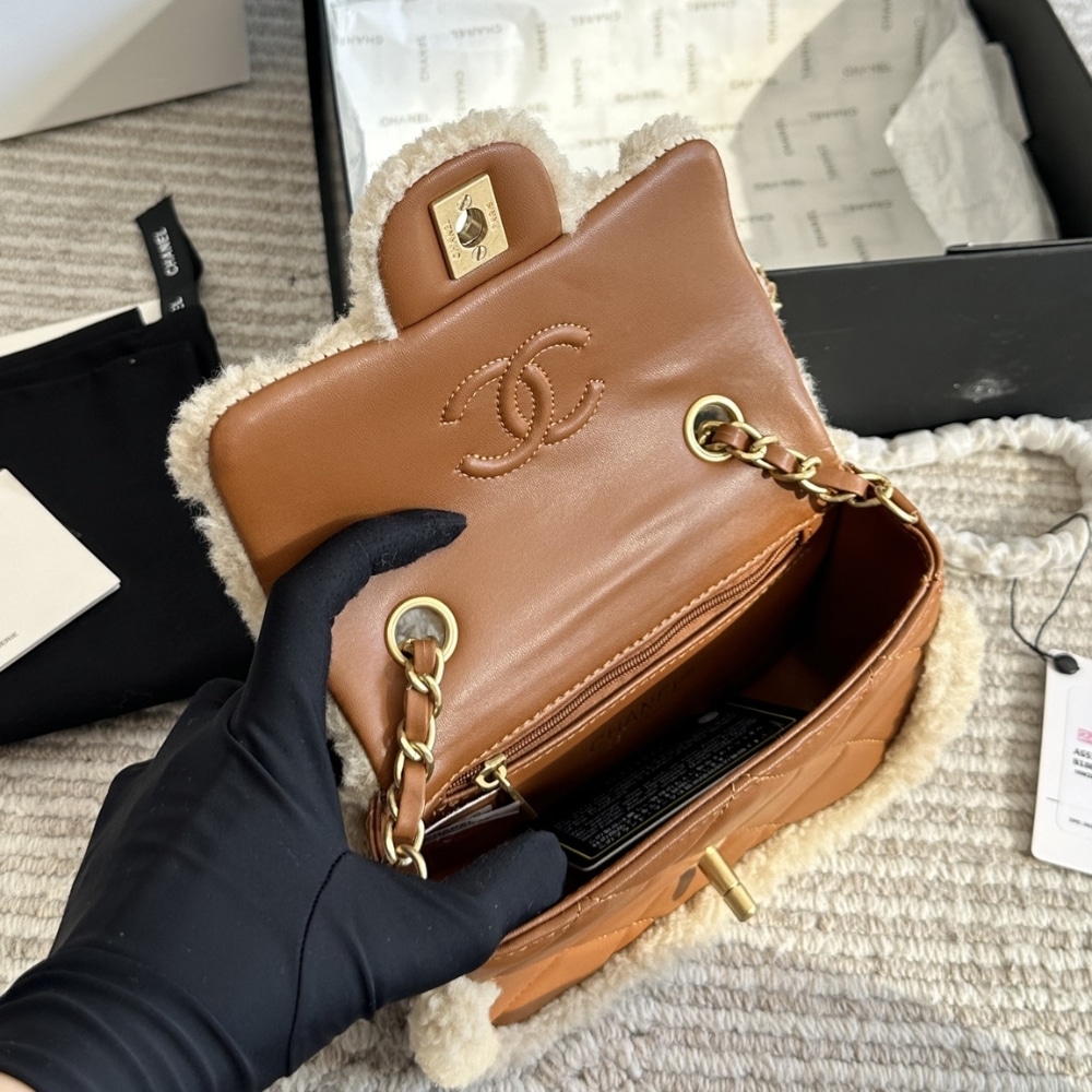 Chanel Mini Flap Bag Shearling Beige And Brown 18Cm As5148 B18194 Nzw48