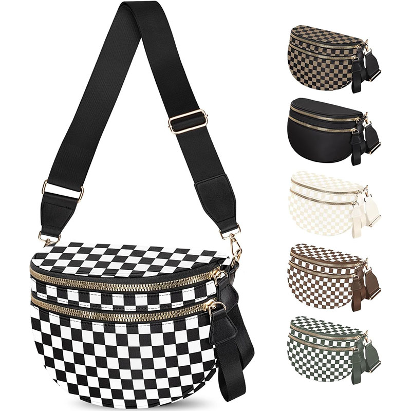 ARCTURA Spacious Nylon Checkered Crossbody Bum Bag for Women