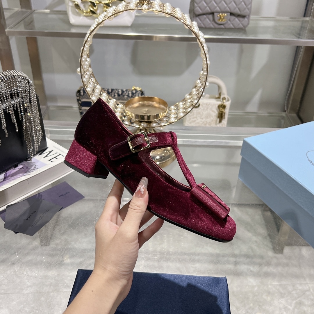 Prada Velvet Mary Pumps Red