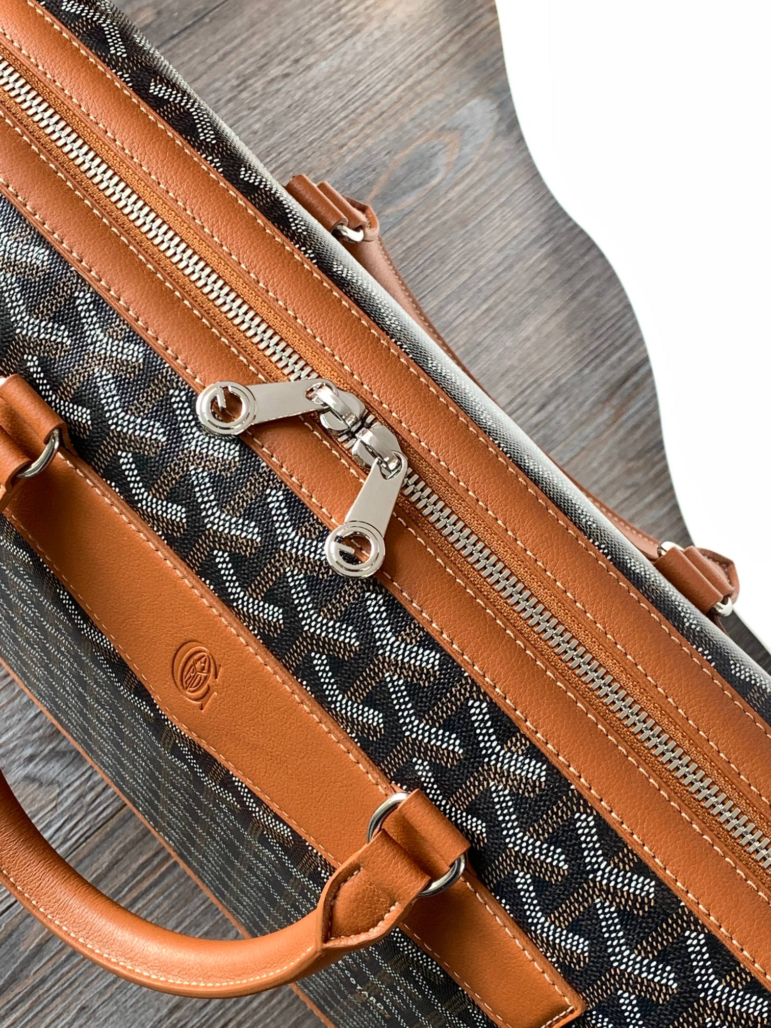 Goyard Cisalpin Document Case 39 Cm Black Goyardine Canvas And Tan Calfskin