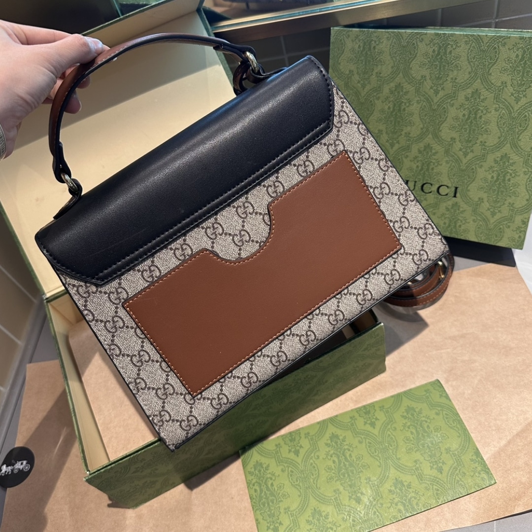 Gucci Paddle Lock Gg Supreme Top Handle Black 28Cm