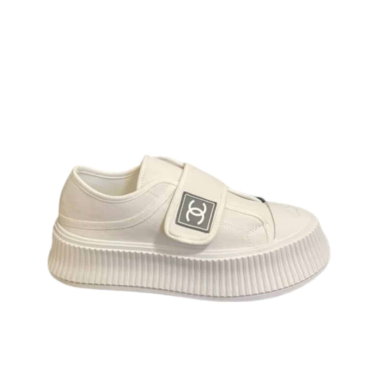 Chanel Cc Cap Toe Slipon Sneaker All White