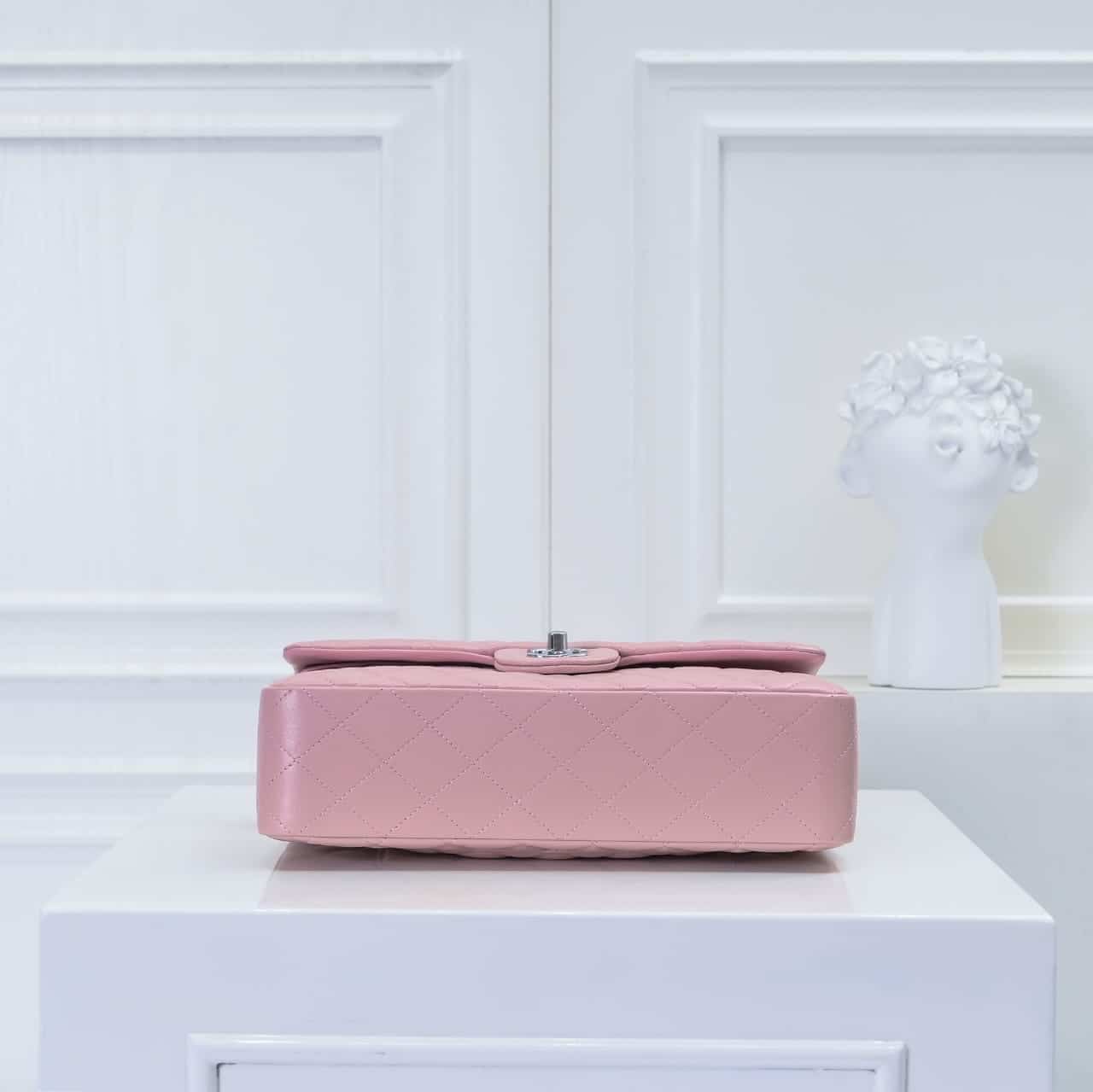 Chanel Classic Double Flap Bag Silver Hardware Light Pink 25Cm