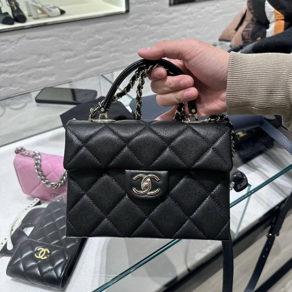 Chanel Small Flap Kelly Bag With Top Handle in Grained Calfskin