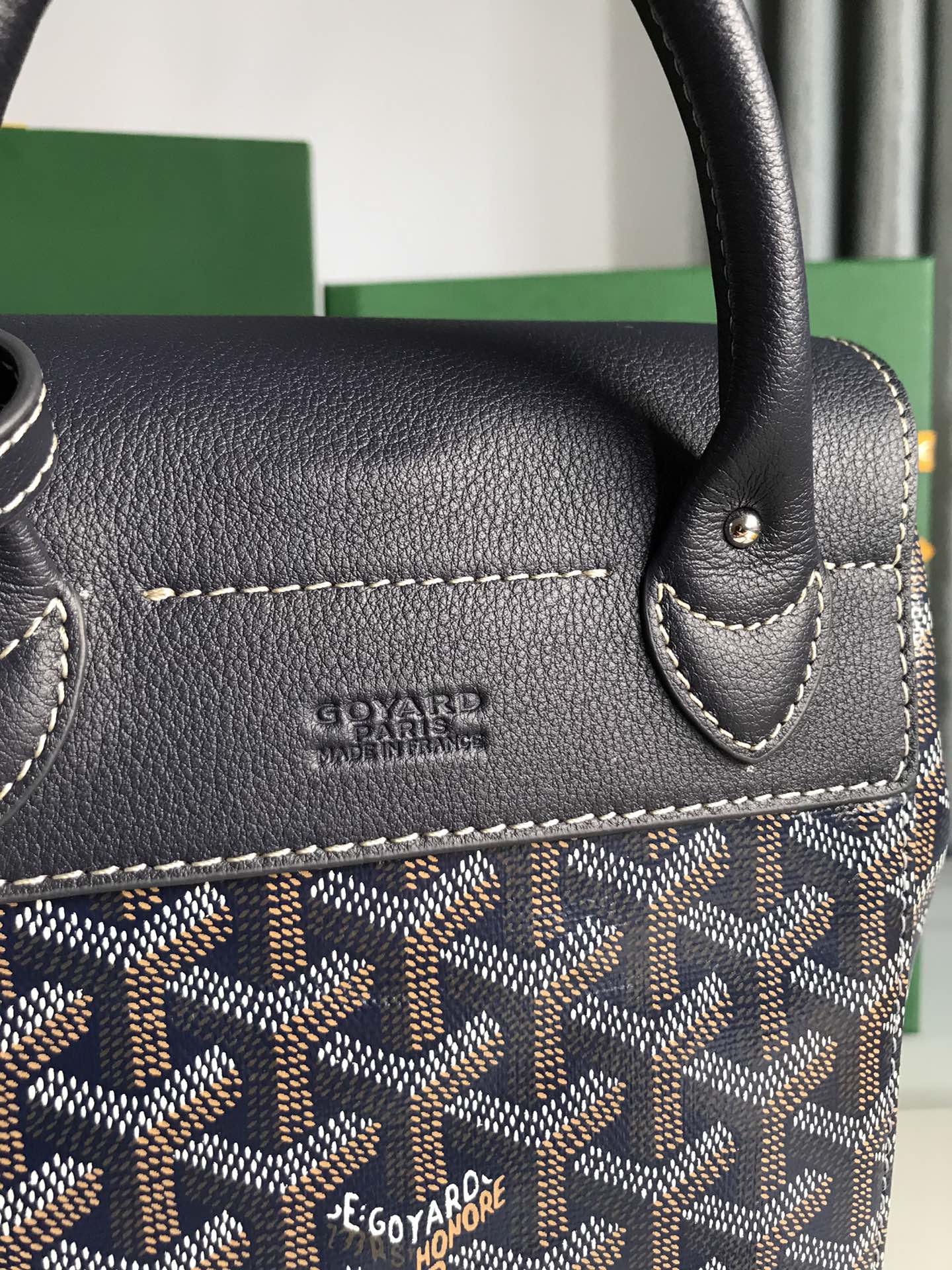 Goyard Alpin Mini Backpack 21cm Navy Blue Lambskin And Goyardine Canvas