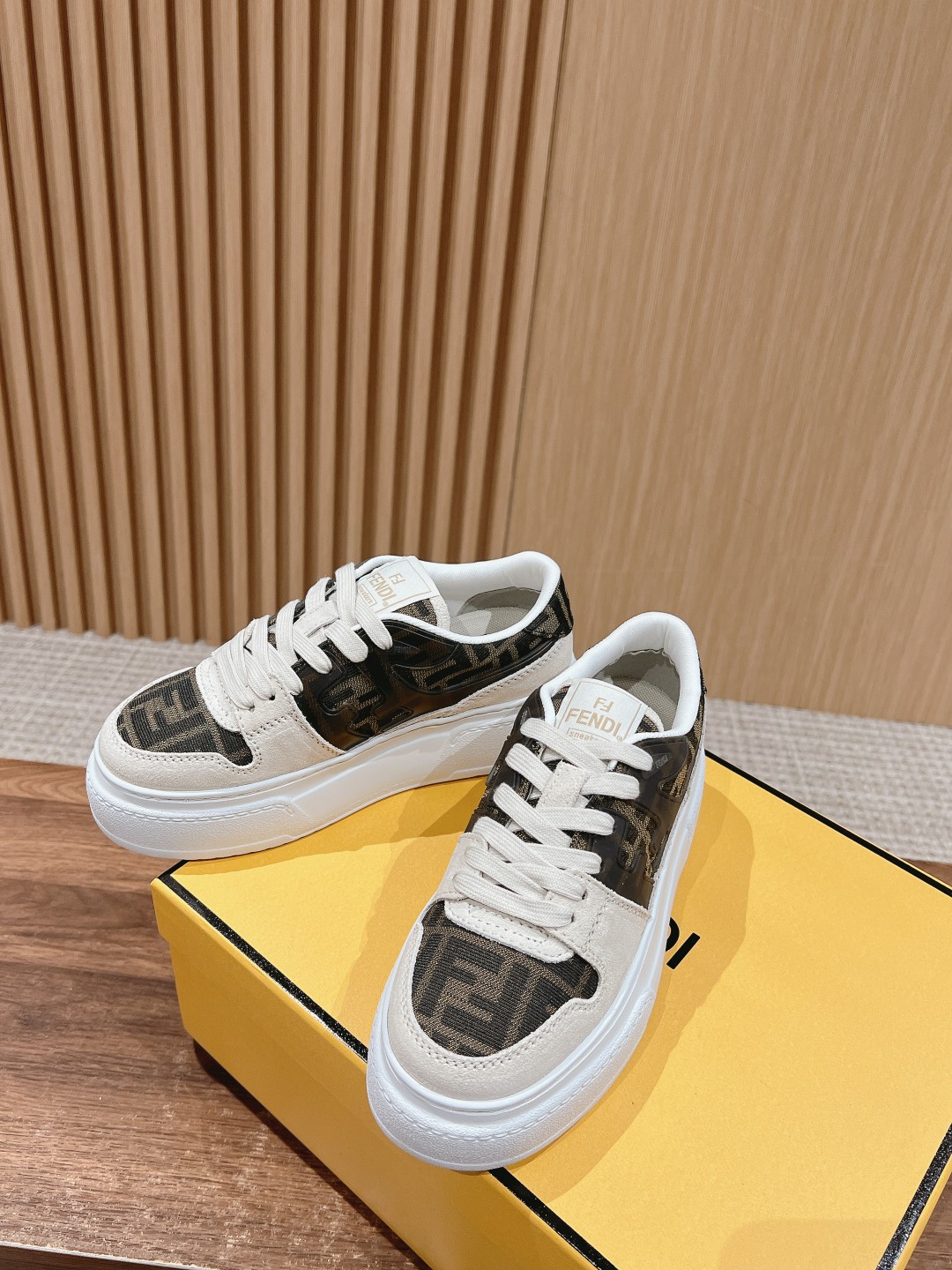 FENDI Match Canvas and suede platform low-tops Sneakers
