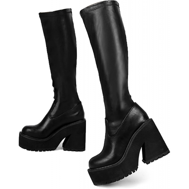 Women's Elastic Knee High Platform Chunky Block High