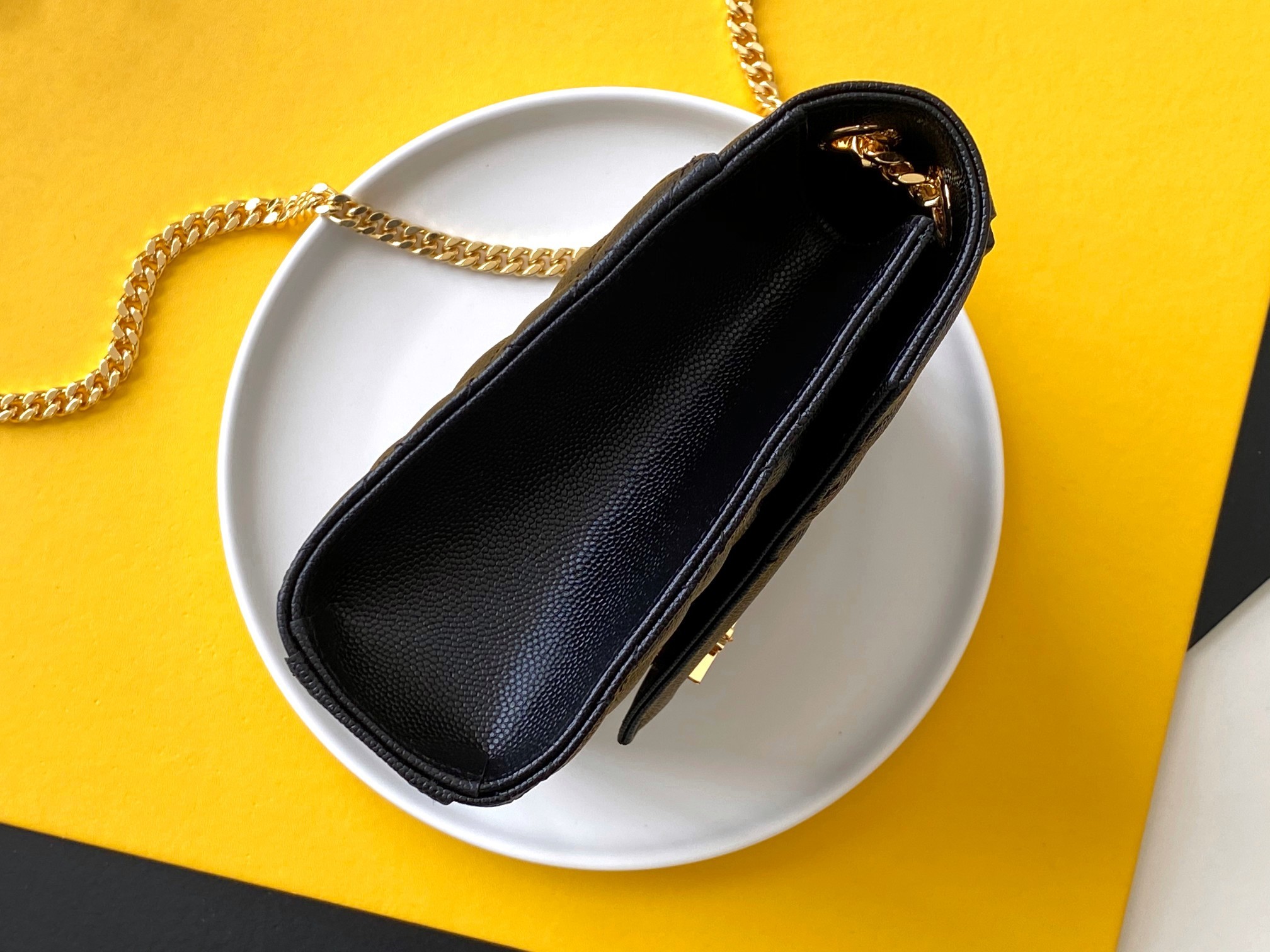 Saint Laurent Envelope Medium Chain Bag In Supple Matelasse Leather Black Gold 24Cm