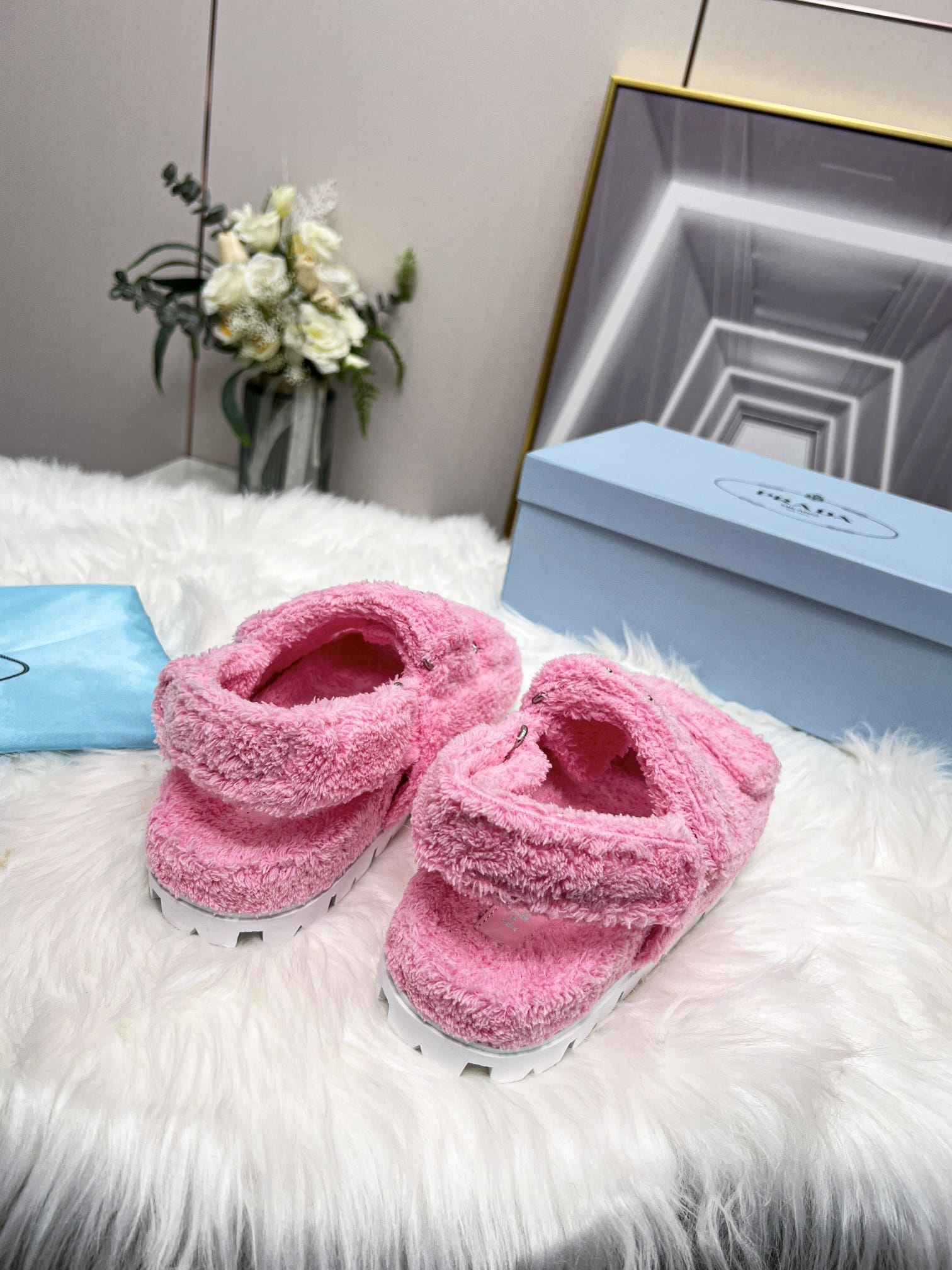 Prada Petal Pink Terrycloth Sandals 1X737Mh39F0442Fd020