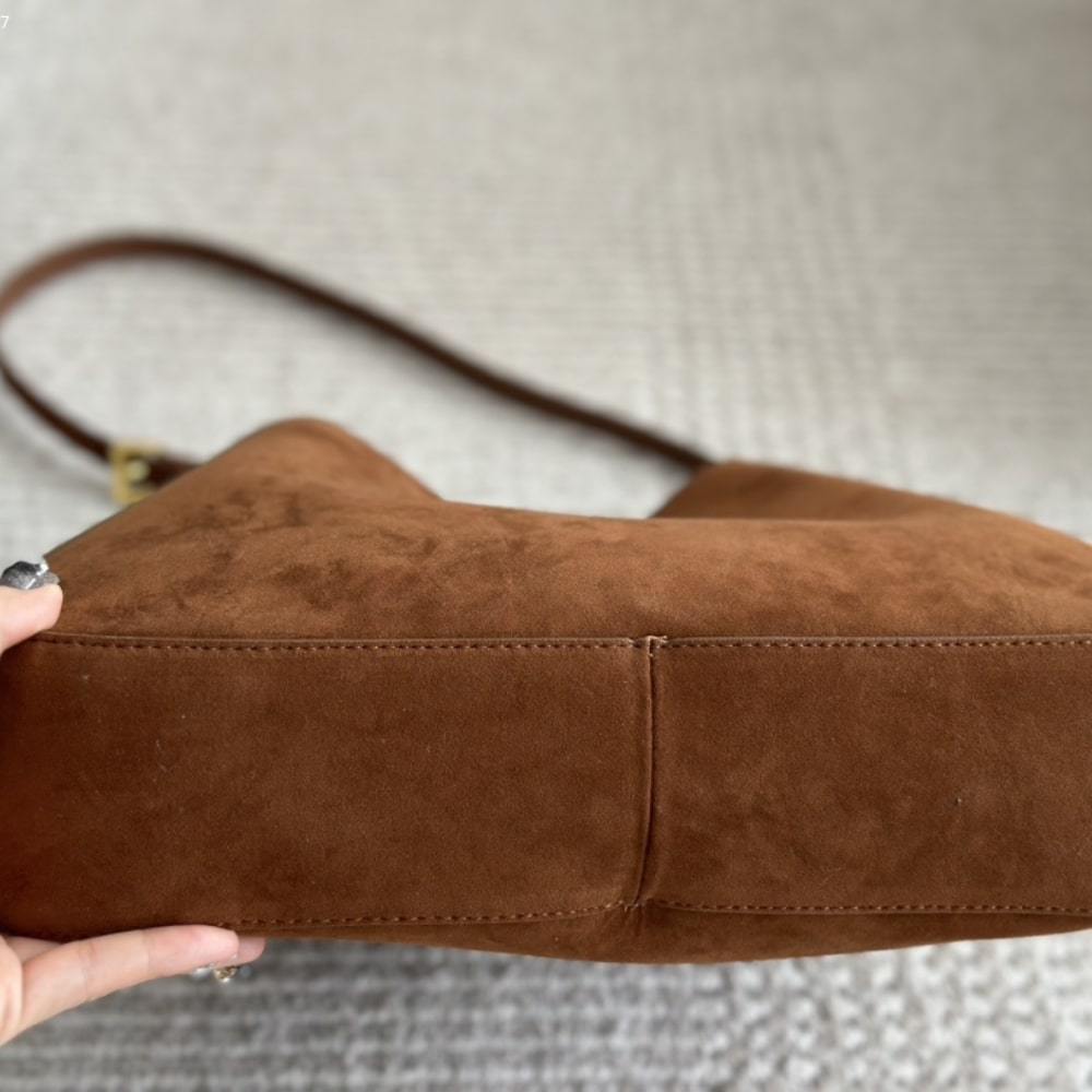 Prada Large Suede Shoulder Bag Cocoa Brown 34Cm