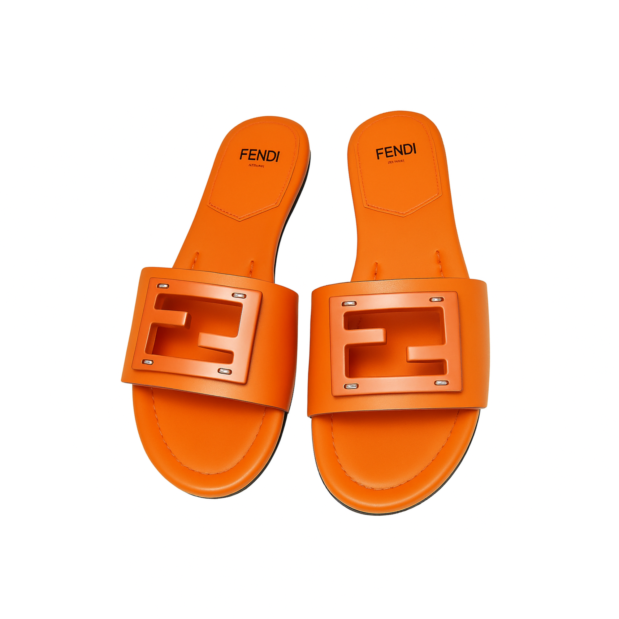 Fendi Signature Leather Sandals Slide Orange