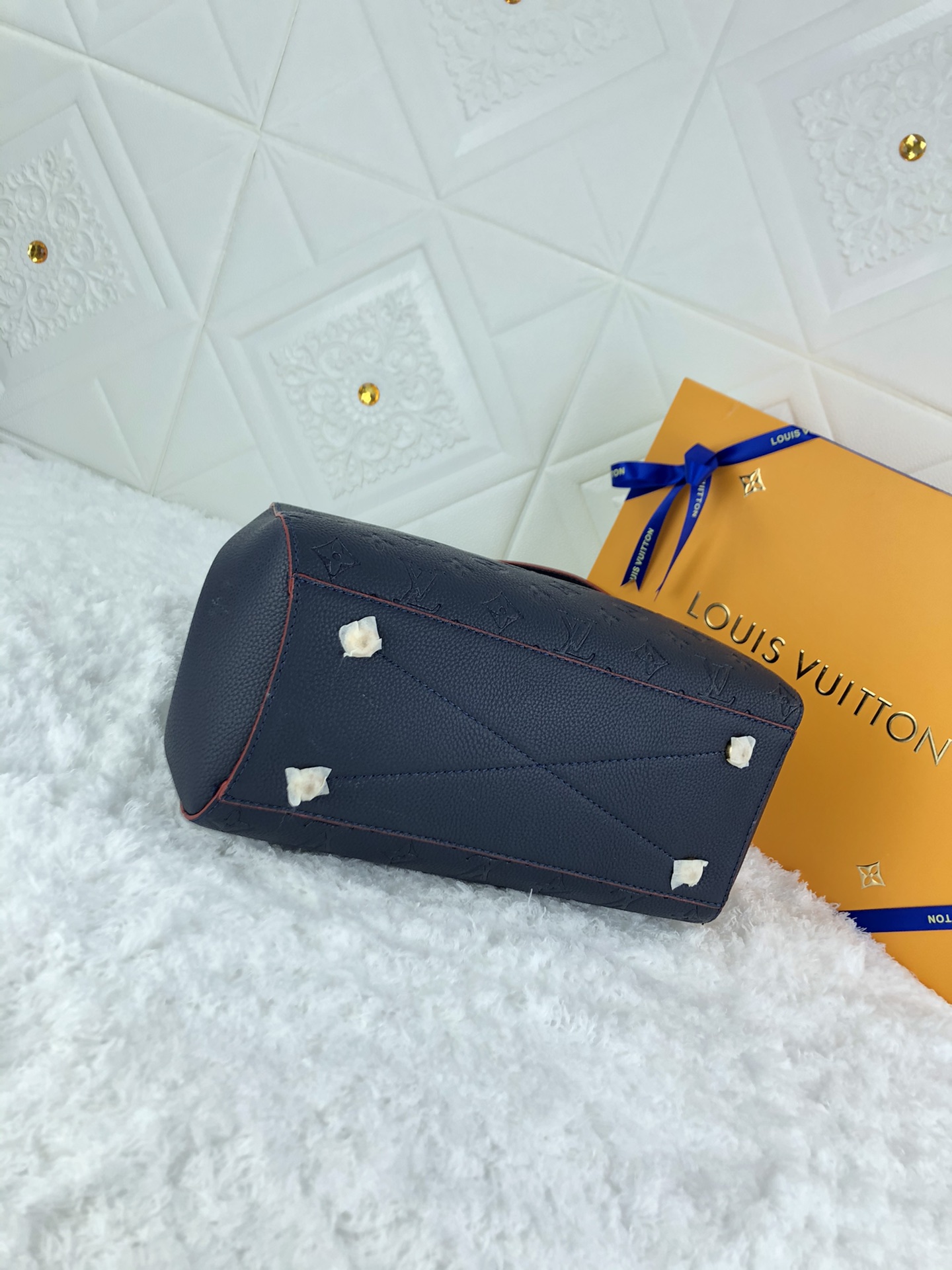 Louis Vuitton Montaigne MM Monogram Empreinte Leather Navy Blue 33Cm M42746