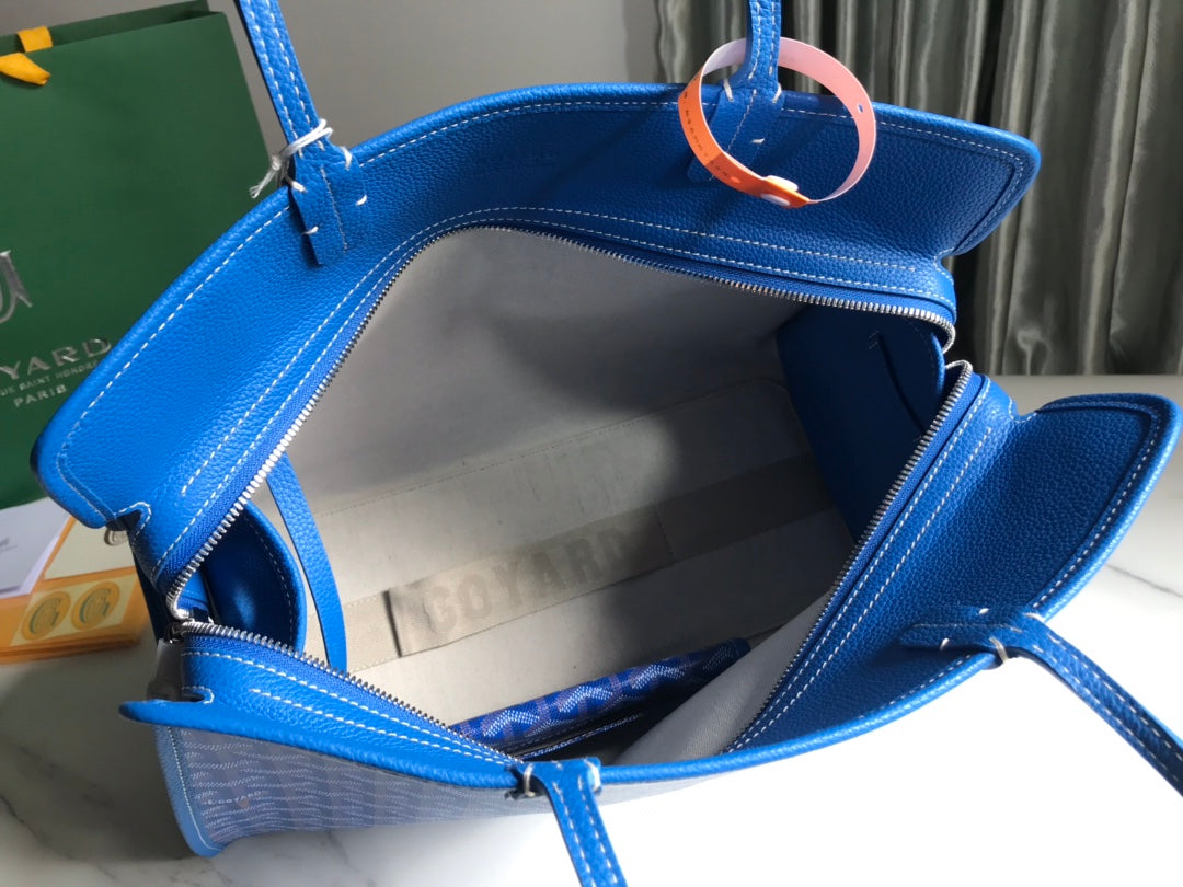 Goyard Hardy Pm Bag 40 Cm Sky Blue Goyardine Canvas And Taurillon Leather Trim