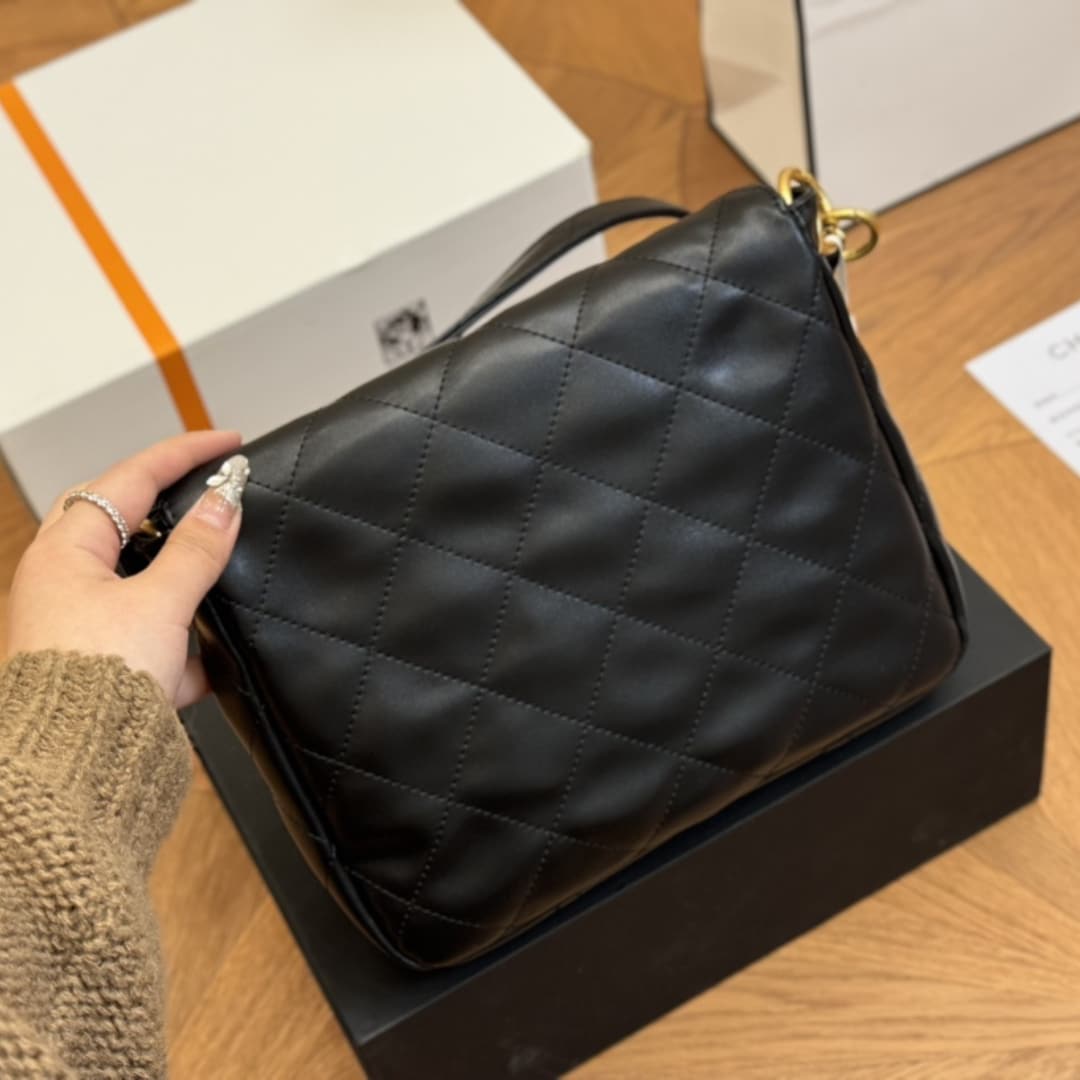 Chanel Hobo Bag Glossy Calfskin Black 25Cm/9.8in