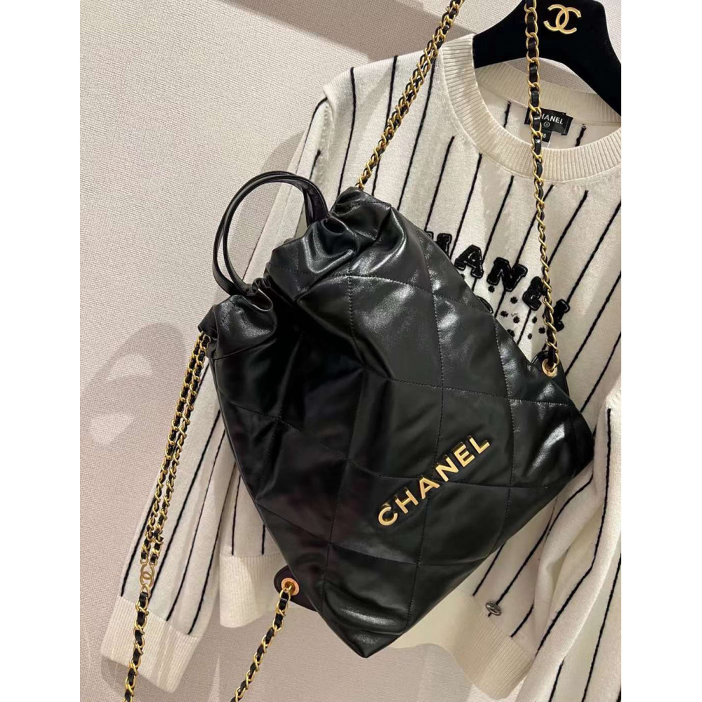 Chanel 22 Backpack in Black Shiny Calfskin 34cm