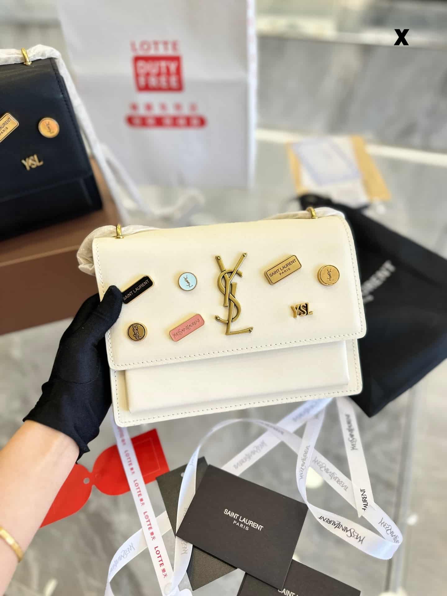 Saint Laurent Sunset Chain Bag In Smooth Leather With Sticker White 22Cm