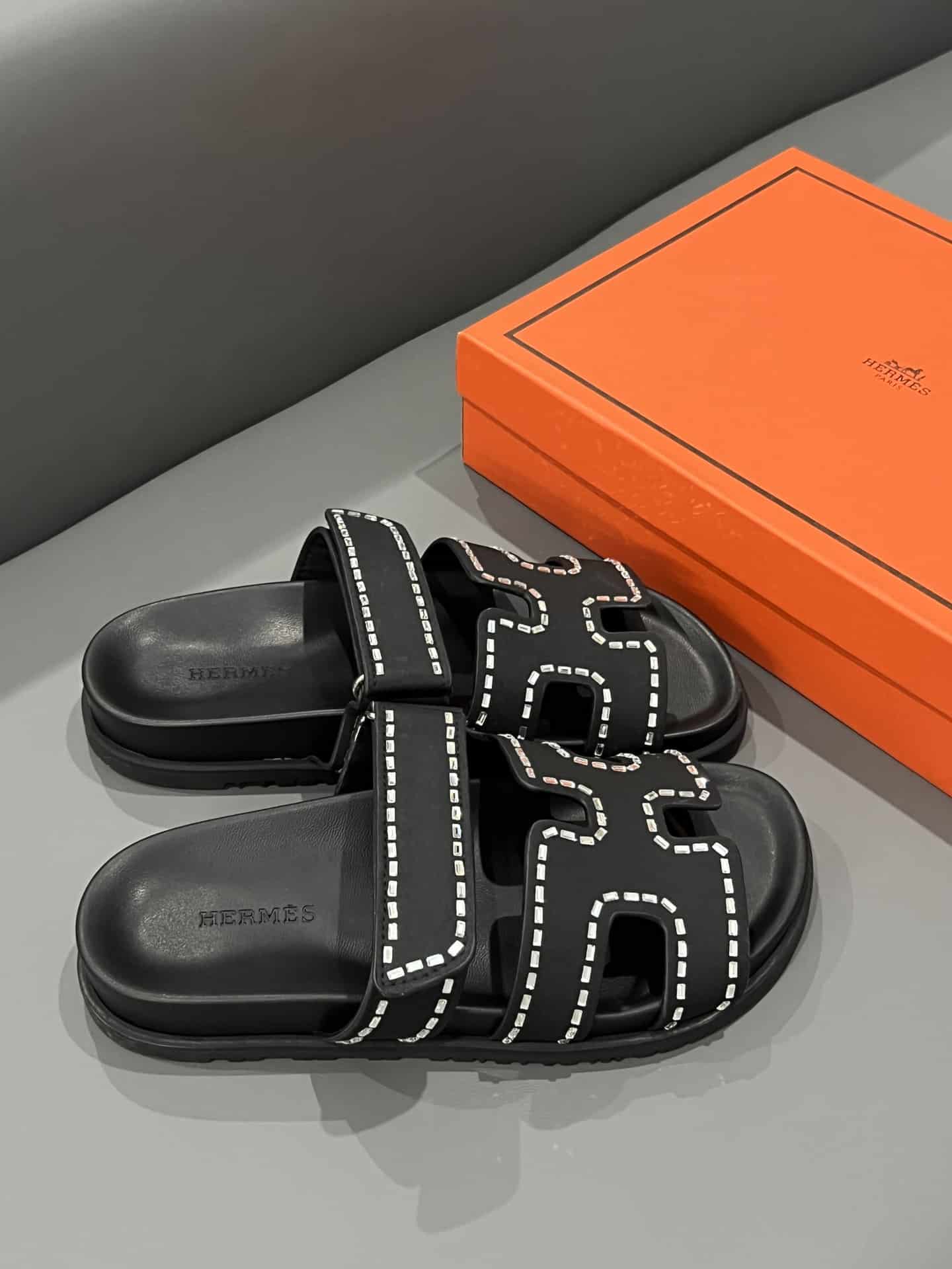 Hermes Chypre Sandal Suede Crystal Black
