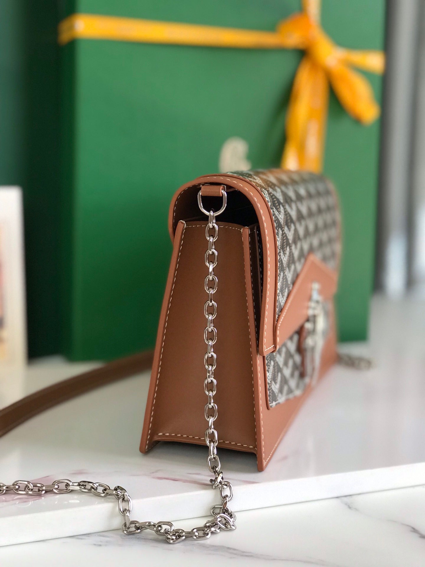 Goyard Duchesse Marie-Caroline Bag 25 Cm Black Goyardine Canvas And Tan Smooth Calfskin
