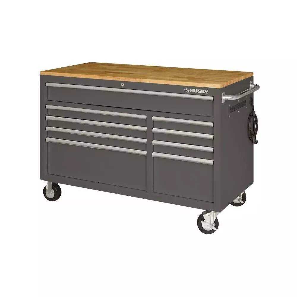 52 IN. 9-DRAWER MOBILE WORKBENCH IN GLOSS GRAY