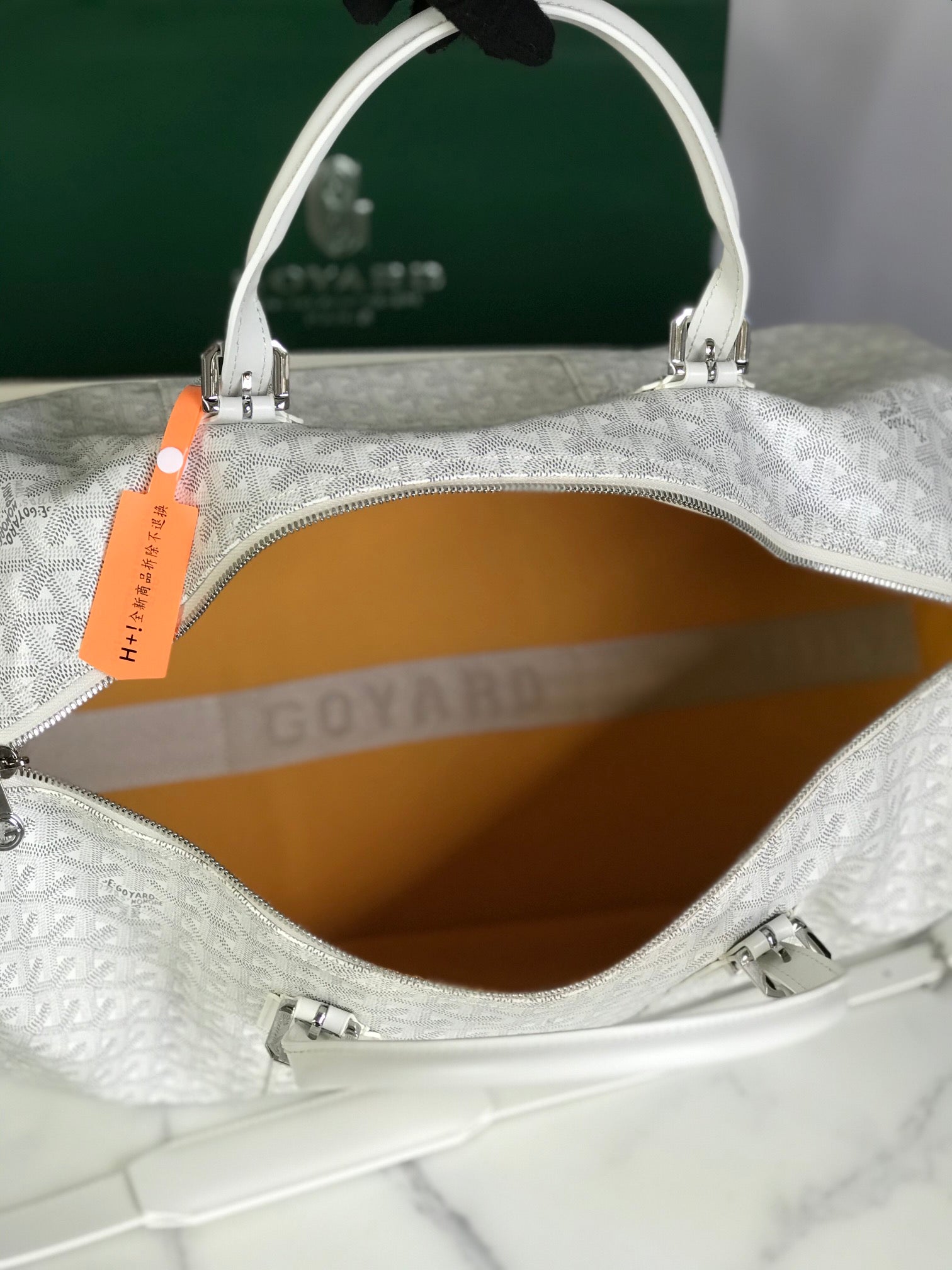 Goyard Boston 50 Bag Cm White Goyardine Canvas And Calfskin Trim