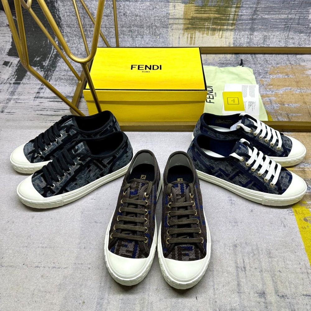 Fendi Domino Ff Denim Low Top Sneakers Blue