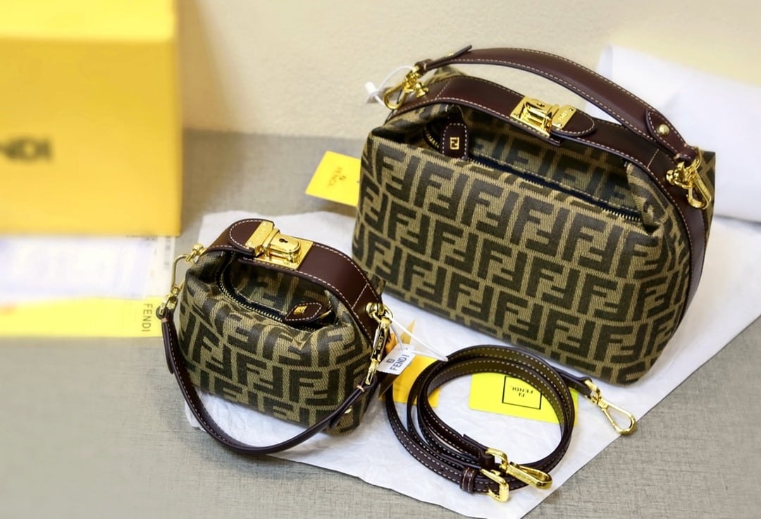 Fendi Zucca Jacquard Mini Pouch Bag Brown 27Cm