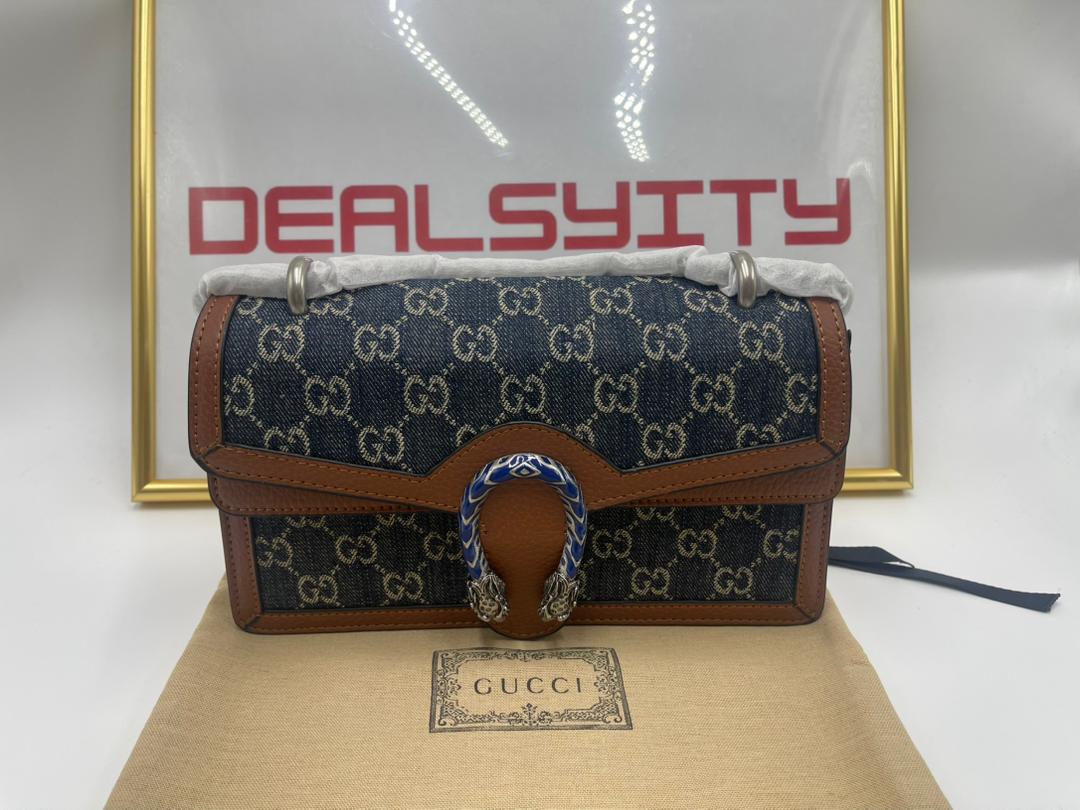 Gucci Small Dionysus Shoulder Bag in Blue Jacquard Denim 28cm