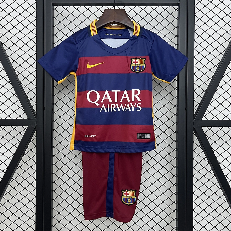 Retro Kids 2015-16 Kids Barcelona home MESSI PIQUE XAVI A.INISTA SUAREZ NEYMAR JR Football jersey retro