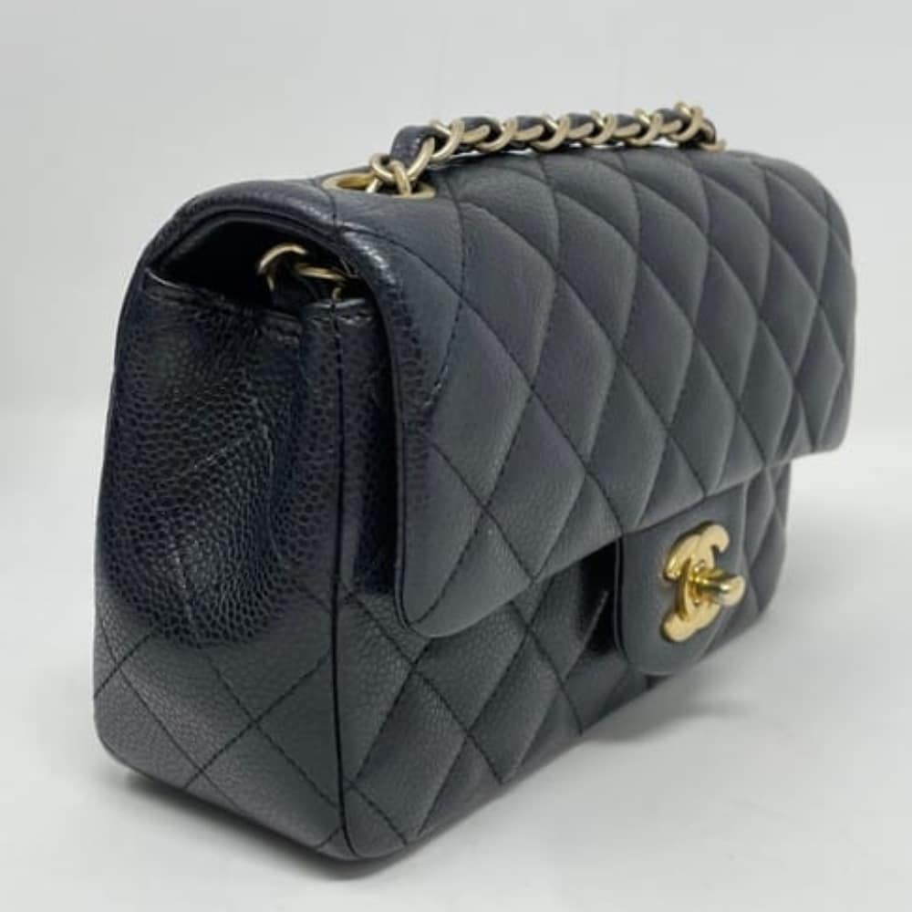 Chanel Mini Classic Handbag Gold Tone Metal Black 20Cm A69900 Y04059 94305