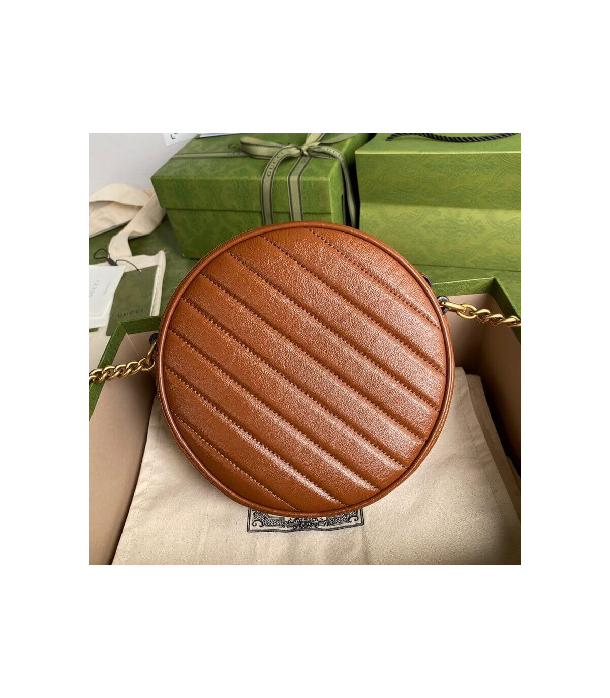 Gucci GG Marmont Mini Round Shoulder Bag Brown