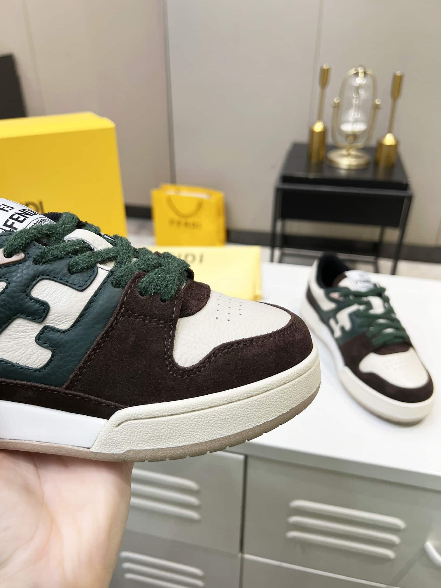 Fendi Match Low Tops Suede Black Green Shoelace