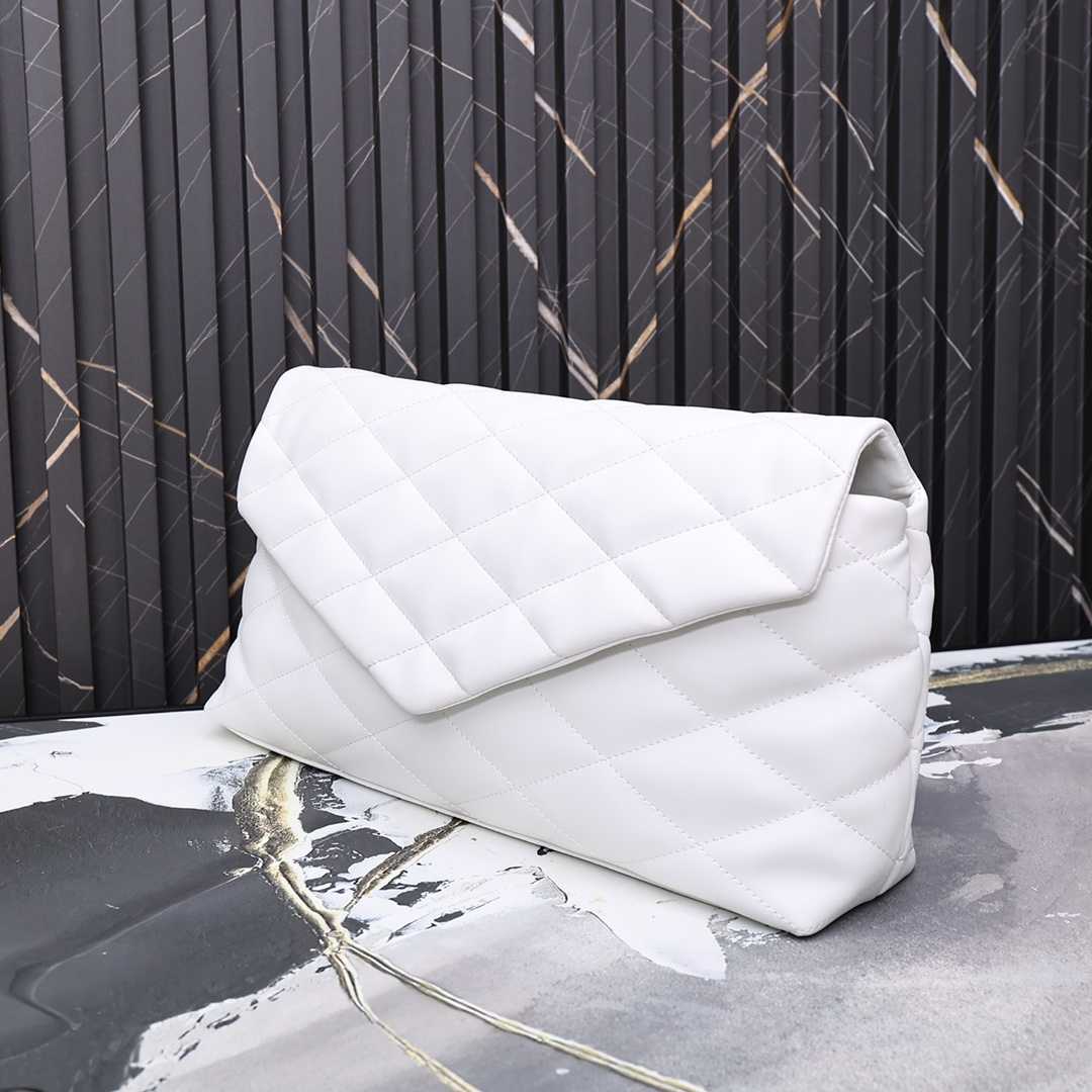 Saint Laurent Sade Puffy Leather Envelope Clutch Bag White