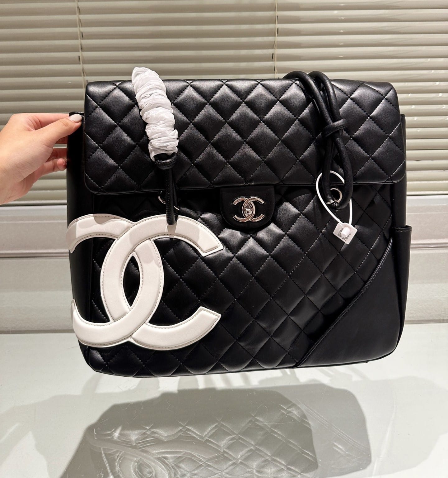 Chanel Cambon Flap Tote Quilted Leather Black 36Cm