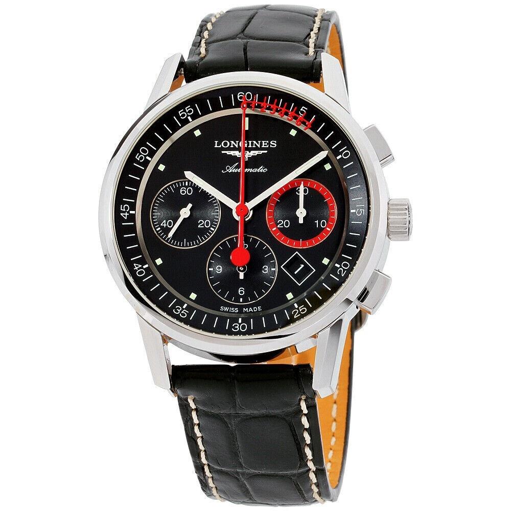 【Super Clone】Longines Men's L4.754.4.52.4 Heritage Chronograph Black Leather Watch