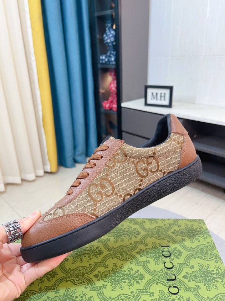 Gucci Gg Canvas And Leather Low Top Sneakers Brown